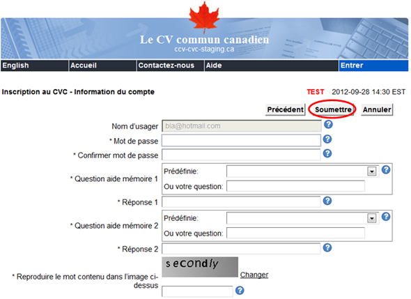 écran information du compte